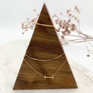 'I' Sideways Initial Layered Necklace Gold